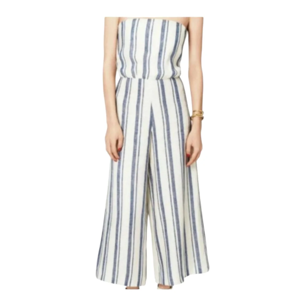 Alice + Olivia ‘Lucie’ Striped Linen Strapless Jumpsuit SZ 6 - Picture 10 of 10